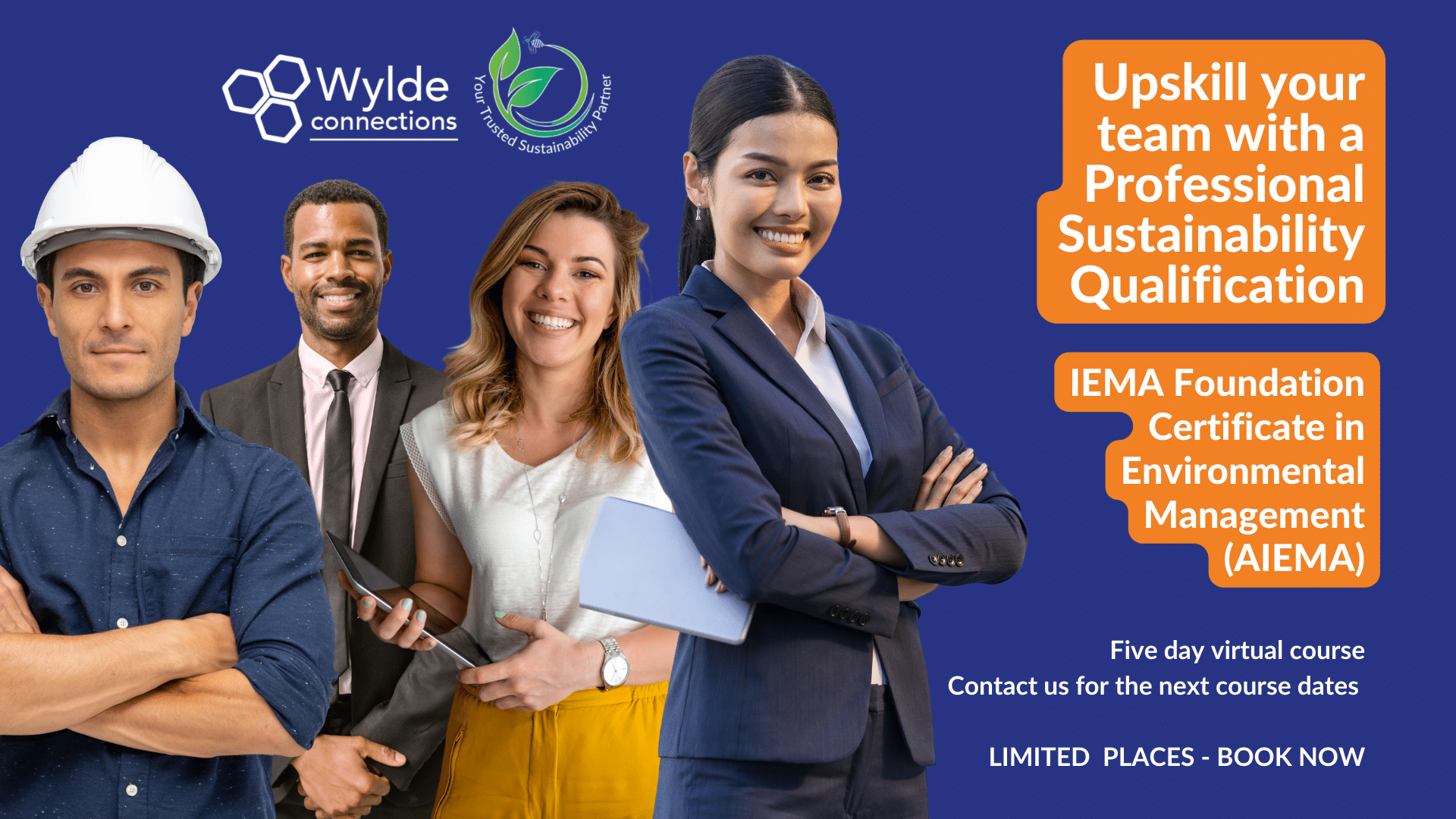 Group of people sat round a table in an office meeting room to show in-company training.